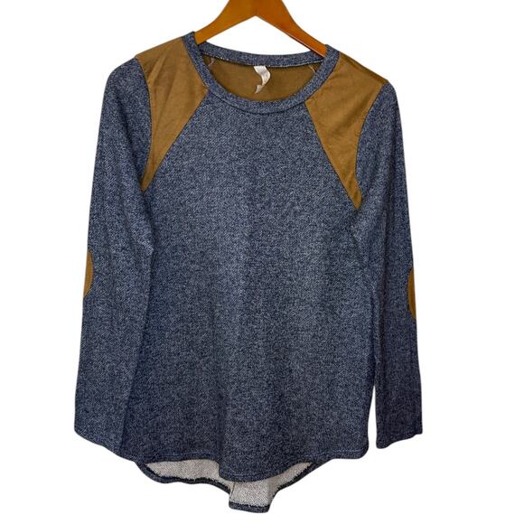 My Story Sweater Women X Small Blue Faux Suede Western Outdoor Preppy School - Picture 1 of 5